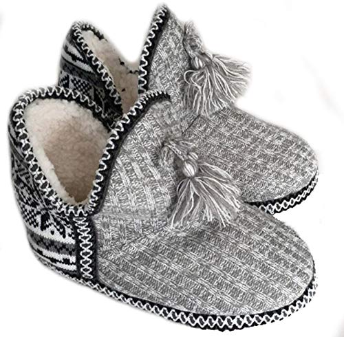 Greenery-GRE Women's Indoor Slippers Winter Warm Cotton Cable Knit Fleece Lined Ankle High Snow Boots Non-Slip Floor Socks