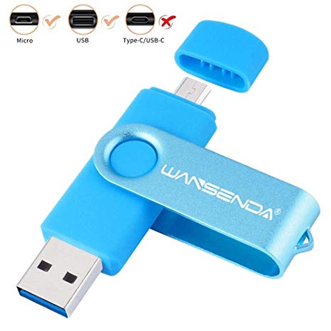 Wansenda OTG USB Flash Drive 2 in 1 Micro Port & 3.0 USB Memory Stick 64GB High Speed Pen Drive for Android/PC/Mac (64GB, Blue)