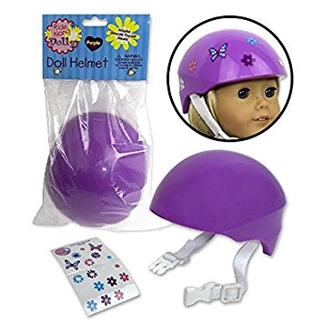 Doll Bike Helmet - Purple Bike Helmet with Easy Strap and Decorate Yourself Decals - Fits American Girl