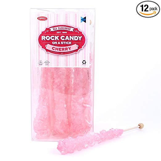 Extra Large Rock Candy Sticks (22g): 12 Pink Cherry Lollipop - Individually Wrapped - Crystal Sticks for Party Favors, Candy Buffet, Birthdays, Weddings, Receptions, Bridal and Girl Baby Shower