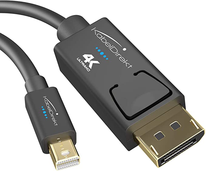 KabelDirekt - Mini DisplayPort (Thunderbolt) to DisplayPort Cable (Mini DP to DP) - 3 feet - (UHD with 4K 60Hz, Version 1.2 for PC & Mac, DP Connector with Locking Mechanism, Black) - Top Series