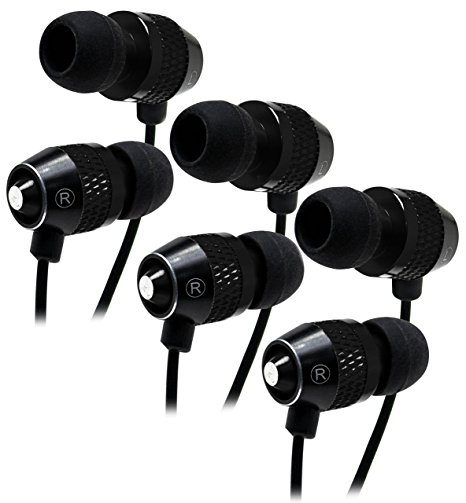 Bastex Universal In-Ear Bass Stereo Headphones, 3.5 mm Plug with Built-In Microphone (3 Pack) - Black
