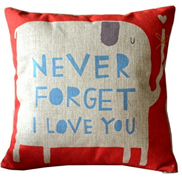 Animal Style Lovely Cartoon Red Elephant Pass Love Letters Sofa Simple Home Decor Design Throw Pillow Case Decor Cushion Covers Square 18*18 Inch Beige Cotton Blend Linen by Generic