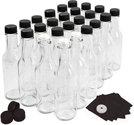 Hot Sauce Bottles with Black Caps & Shrink Bands, 5 Oz - Case of 24