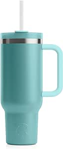 RTIC 40 oz Road Trip Tumbler Double-Walled Insulated Stainless Steel Portable Travel Coffee Mug Cup with Lid, Handle and Straw, Lagoon