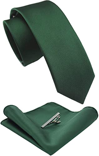 JEMYGINS 2.4" Solid Color Skinny Tie and Pocket Square with Tie Clip Sets for Men (6cm)