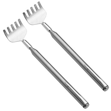 2X UNIS Telescopic Stainless Steel Back Scratcher with Pocket Clip Pack of 2