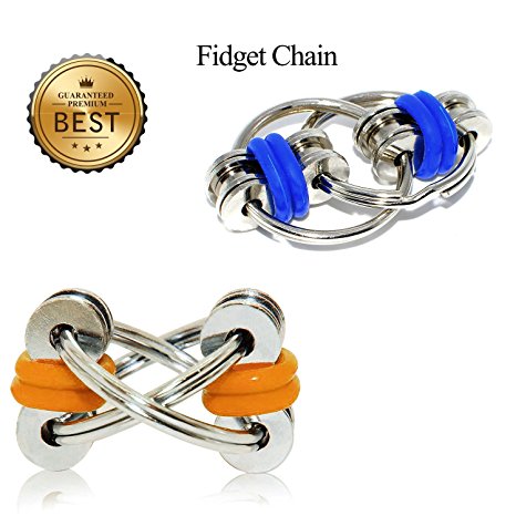 Flippy Chain Fidget Toy, SENQIAO Fidget Stress Reducer For Adults and Kids, Perfect For Fidgeters, Anxiety, Focus, ADHD, Autism (Blue and Orange) Pack 2