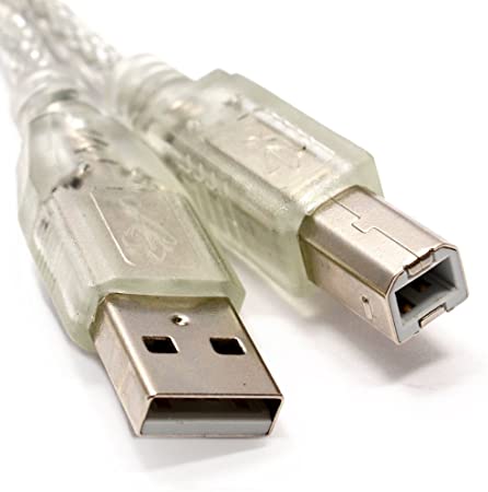 kenable Clear USB 2.0 Hi-Speed A To B Cable Lead For Printers 24AWG Ferrite 2m