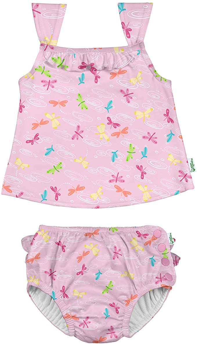 i play. by green sprouts Two Piece Tankini with Snap Reusable Swim Diaper | Baby Girl Swimsuit | Lightweight, Patented Design