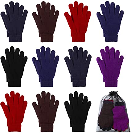Cooraby 12 Pairs Winter Magic Gloves Stretchy Warm Knit Gloves with Mesh Storage Bag for Men or Women