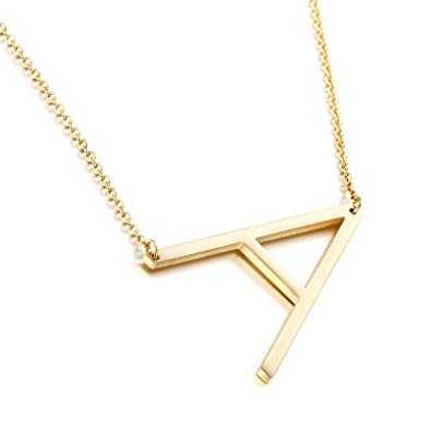 Awegift Initial Necklace Big Letter Sideways Large Pendant Jewelry Monogram Name Necklaces for Women Girls Her Birthday Bridesmaid Gift