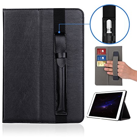 iPad Pro 12.9 (2nd Generation) 2017 Case, iDudu Multi-Functional PU Leather Case Cover with Pencil Holder and Hand Strap for iPad Pro 12.9" (2017 Released) - Smart Auto Wake & Sleep (Black)