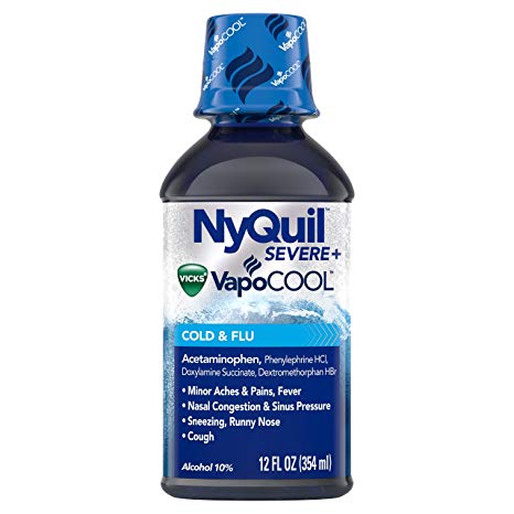 Vicks NyQuil Severe With VapoCOOL Nighttime Cough, Cold & Flu Relief Liquid, 12 Fl Oz