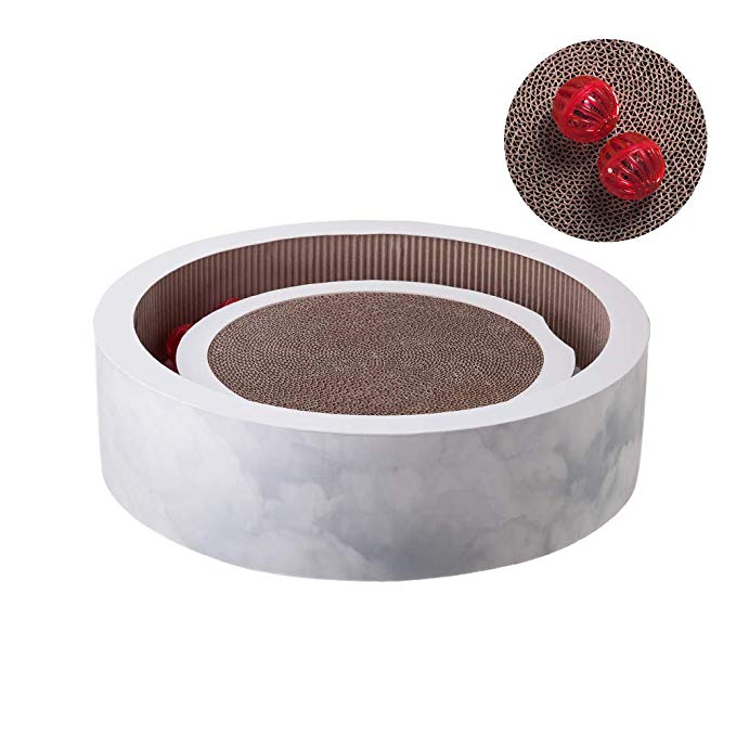 pidan Cat Scratching Pad Cardboard Lounge Bed Scratcher Bowl with Removable Rolling Toy Balls for Medium Small Cats