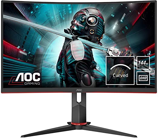 AOC Gaming CQ27G2U 80 cm (27 Inch) Curved Monitor (WQHD, HDMI, DisplayPort, Free-Sync, 1ms response time, 144 Hz, 2560x1440) black / red