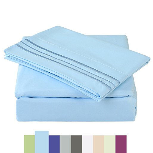 Bed Sheet Set - Microfiber Bedding Deep Pockets sheets 4 pc by Maevis (Light Blue,Queen)