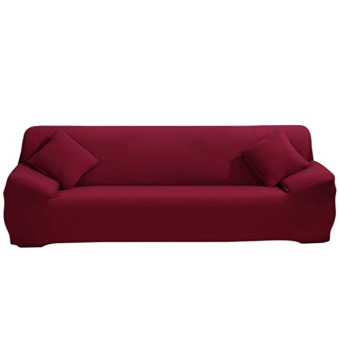 Stretch Sofa Cover - Sofa Covers Slipcover Sofa - 1-Piece 4 Seater Furniture Protector Polyester Spandex Fabric Slipcover with a Pillow Cover for Children and Pets Red