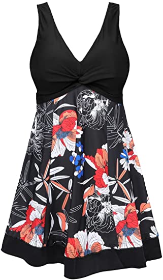 MiYang Women's Plus Size Printing Padded High Waist Swimdress