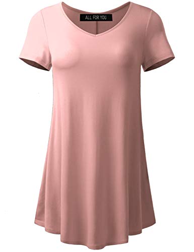 All for You Women's Round and V-Neck Flare Short Sleeve Tunic
