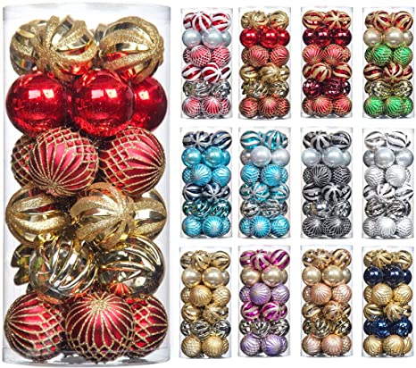 QinYing Red&Gold 24pcs 2.36 Christmas Balls Ornaments Shatterproof Coloured Drawing Tree Hanging Balls Decoration for Hoilday Party Baubles Set with Hang Rope