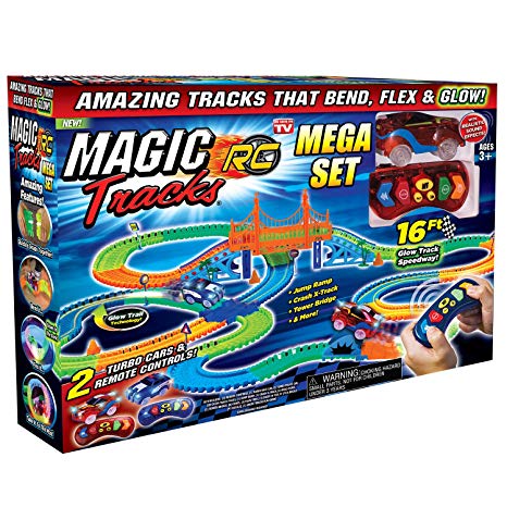 Ontel Magic Tracks Mega RC with 2 Remote Control Turbo Race Cars and 16 ft of Flexible, Bendable Glow in the Dark Racetrack, As Seen on TV