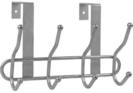 Greenco Steel Quad Over the Door Hook, 4 Hooks - Silver