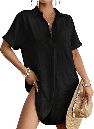 Bsubseach Women Swimsuit Coverup Shirt Dress Button Down Bathing Suit Cover Up Beachwear