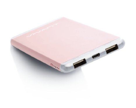 Viivant 5,000 mAh - 2.1A Dual USB Port Slim Aluminum Power Bank, Pink