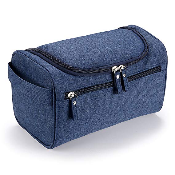 Hipiwe Mens Toiletry Bag Organizer for Travel Water Resistance Cosmetic Bag Hanging Dopp Kit Bag Portable Wash Gym Shaving Grooming Bag Bathroom Hygiene Dopp Kit for Men and Women (Denim Blue 2)