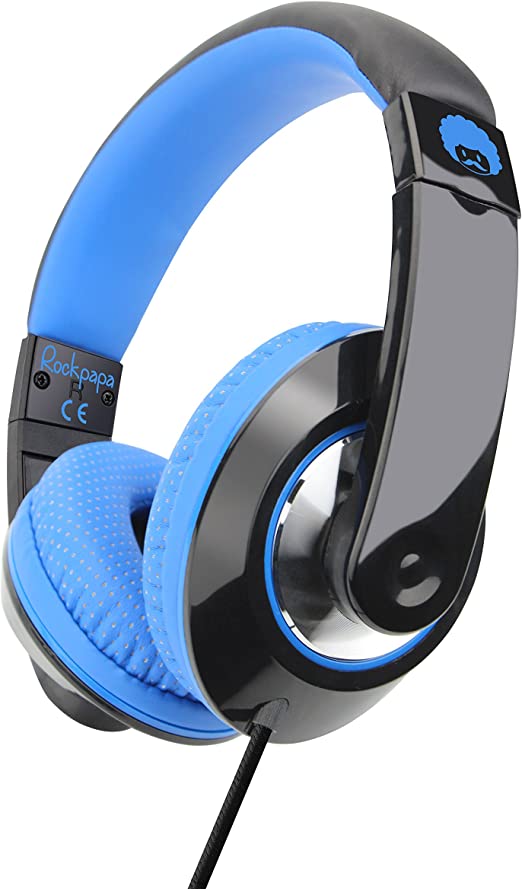 Rockpapa Comfort  Wired Over/On Ear Headphones Earphones with Mic & Volume Control for Kids Childs/Adults, Smartphone Laptop Tablet CD TV MP3/4 Surface iPod iPad MacBook Black Blue