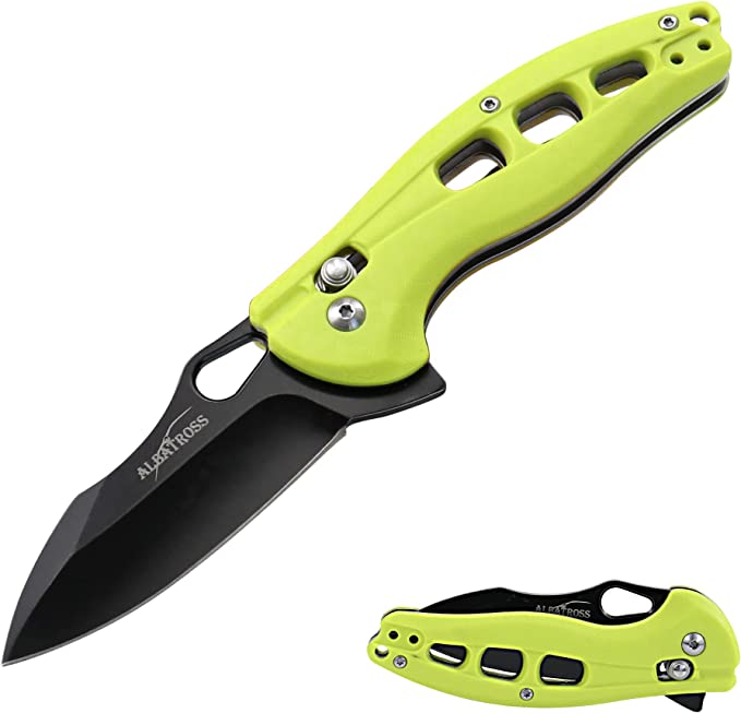 ALBATROSS EDC Cool Axis Lock Folding Knife with 3" Black Blade and 4.25" Green FRN Handle, Pocket knives with Flipper Fast Opening and Deep Carry Clip FK036BC-GN