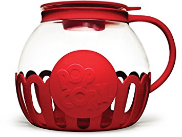 Ecolution Kitchen Extras 3-Quart Glass Popcorn Popper – Protective Holder and Multi-Functional Lid – Heat Resistant Borosilicate Glass – Dishwasher Safe – Red