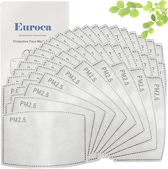 Euroca PM2.5 Carbon Activated Filters for Kids Face Mask Breathable Insert Protective Mouth Mask Anti Pollution Anti Haze Allergy Filters Replacement Outdoor & Indoor Activities (Child, 50 Pcs)
