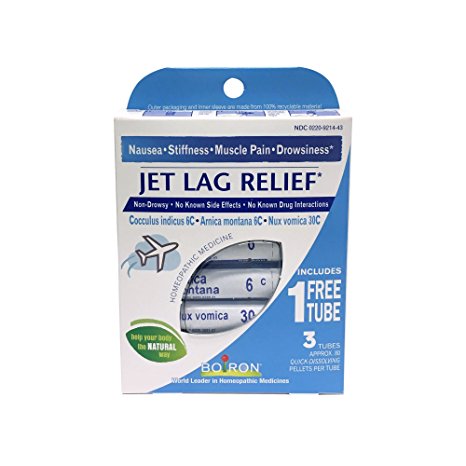 Boiron Jet Lag Relief, 3 Pack of 80-Pellet Tubes, Homeopathic Medicine to Relieve Nausea, Stiffness, Muscle Pain, Drowsiness