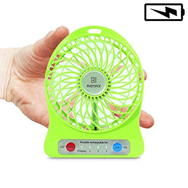 REMAX USB Battery Fan Mini for Desk Rechargeable 4 Blades Slient Fan Cooler 1800mah Battery Operated 3 Speeds Pocket Blower