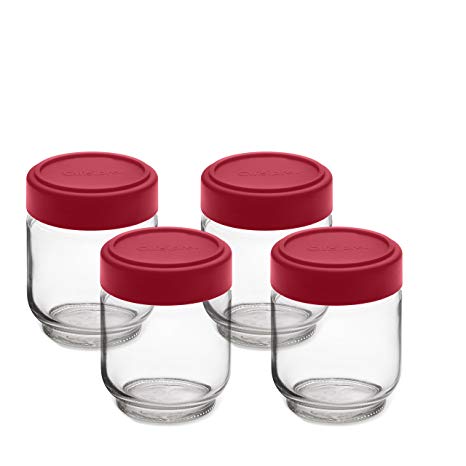 Cuisipro Leak-Proof Glass Jars (Set of 4), 6 oz, Red