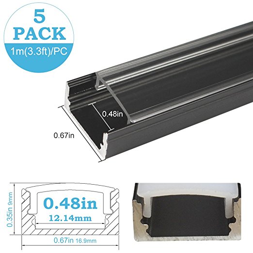 inShareplus 5Pack 3.3ft/1m LED Aluminum Channel Profile, Aluminum Extrusion with Clear Cover U-Shape Surface Mount for 8mm 10mm Single Row 3528 5050 LED Strip Lights