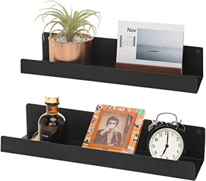 StorageWorks Metal Rustic Floating Shelves, Wall Mounted Indoor Plant Floating Shelves, Floating Storage Shelves for Living Room, Bedroom, Kitchen Floating Shelves Set, Matte Black, 2Pcs