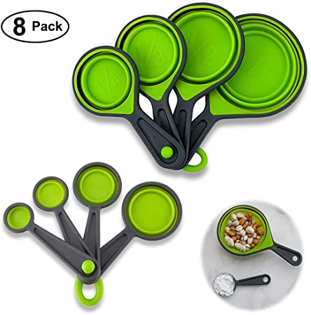 8 Pcs Silicone Measuring Spoons, Foldable Set - Measuring Set for Cooking and Baking