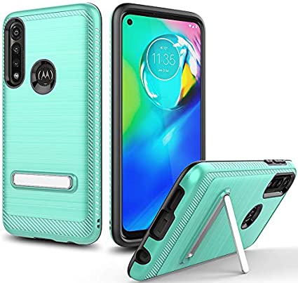 Androgate Designed for Moto G Power Case with Kickstand, Hybrid Shockproof Raised Lip Matte Brushed Texture Protective Cover Bumper Case for Motorola Moto G Power, Mint Green