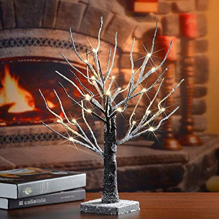 CYCTECH 24 LED Snow Tree, 18 Inch Pre Lit Artificial Twig Birch Branch with Fairy Lights, Artificial Branch Lights for Christmas Home Decoration Indoor Outdoor