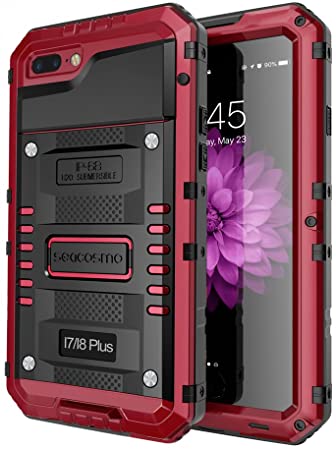 iPhone 7 Plus Waterproof Case, Seacosmo Full Body Protective Shell with Built-in Screen Protector Military Grade Rugged Heavy Duty Cover for iPhone 8 Plus/iPhone 7 Plus, 5.5 Red