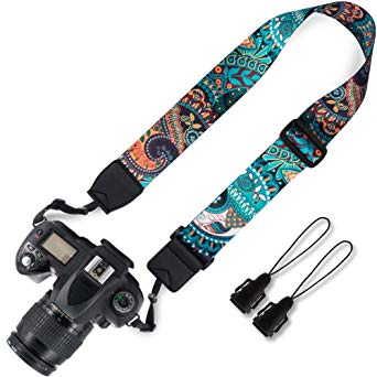 Elvam Camera Adjustable Neck Shoulder Belt Strap for Men/Women Compatible with Universal DSLR/SLR/Digital Camera/Instant Camera - Green Pattern