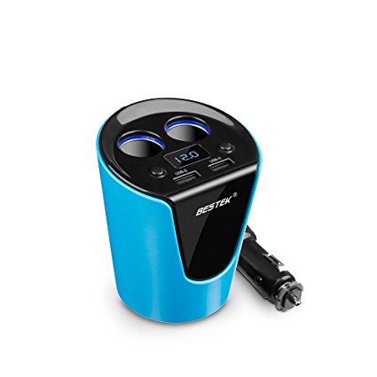 BESTEK 2-Socket Cigarette Lighter Power Adapter DC Outlet Splitter 3.1A Dual USB Car Cup Charger for iPhone6s/6/6 Plus,iPad, Samsung Galaxy S6/S6 Edge and More(Blue)