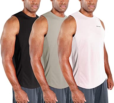 DEVOPS Men's 3 Pack Cool Dry Fit Muscle Sleeveless Gym Training Performance Workout Tank Top