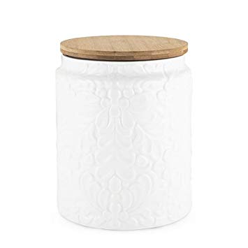 Twine Pantry Textured Ceramic Large Canister with Airtight Sealing Bamboo Lid, White