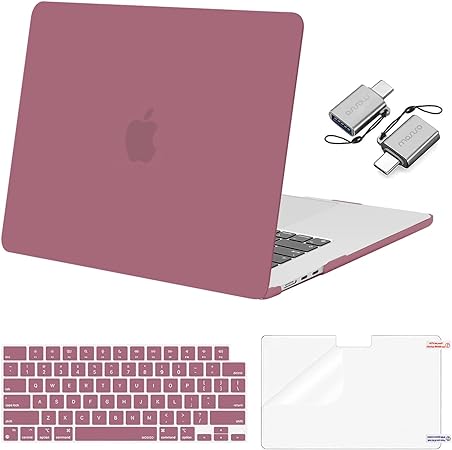 MOSISO Compatible with MacBook Air 15 inch Case 2023 Release A2941 M2 Chip Liquid Retina Display Touch ID, Plastic Hard Case&Keyboard Skin&Screen Protector&Type C Adapter 2 Pack, Dusty Rose