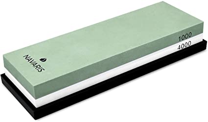 Navaris Double Sided Sharpening Stone - 1000/4000 Grit Whetstone and Polishing Tool for Kitchen Knives and Cutlery with Non Slip Silicone Holder