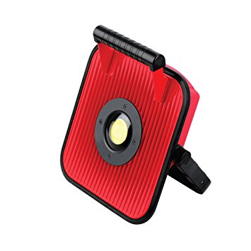 Globe Electric 66208 LED Portable Rechargeable Battery Worklight with Bluetooth Speaker & USB Port, Red/Black